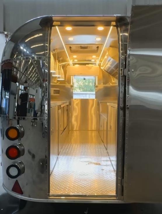 Stainless interior with LED lighting, seen from the door
