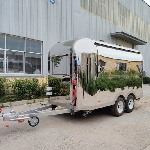 Polished stainless steel 16 ft kitchen trailer